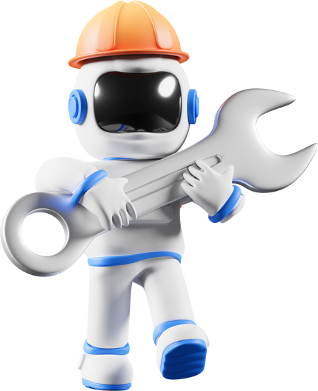 Astro mechanic holding wrench 3d illustration